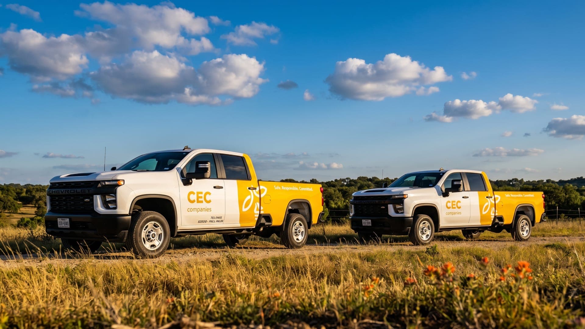Fleet trucks after branded wrap installation